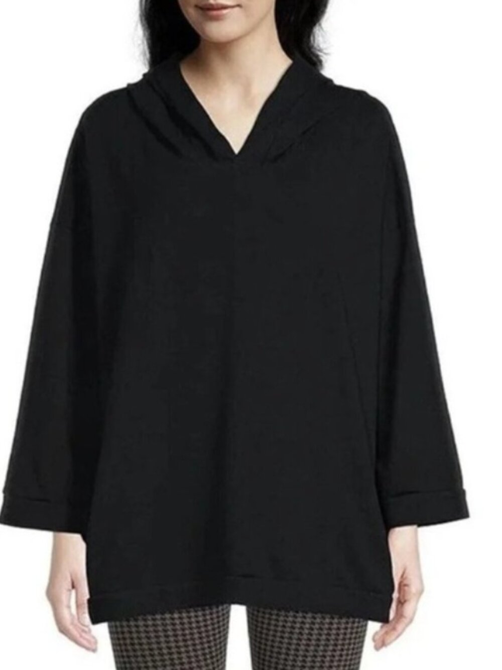 Bryn Walker Frank Hoodie Cotton Pullover Shirt XS Lagenlook Oversized Black